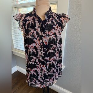 A.L.C. Printed Silk Metallic Blouse Size 6 Ruffle Neck